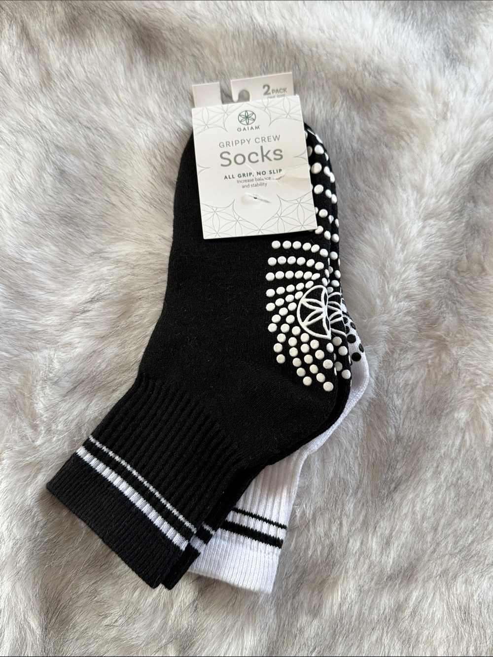 GAIAM Black & White Grippy Crew Socks with Silicone Dots